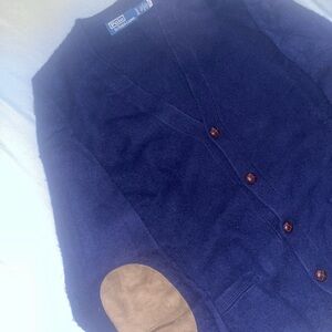 Polo Ralph Lauren Cardigan Sweater Suede Elbow Patch Sweater Size Extra Large
